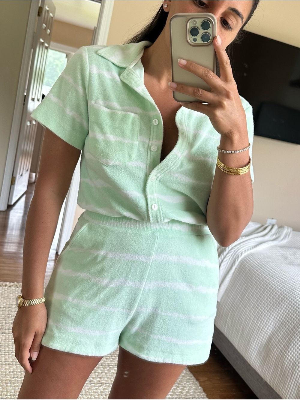 Zara Light Green Terrycloth Romper